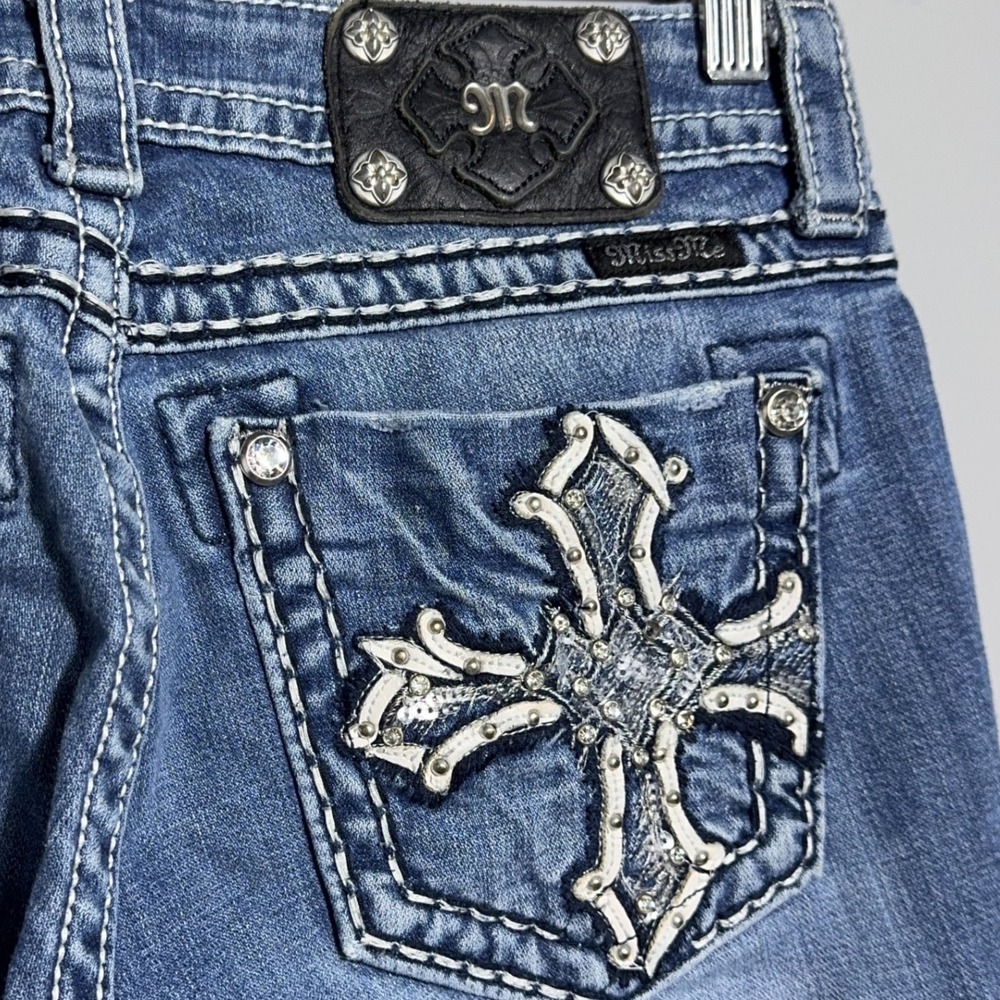 Miss Me Boot Cut Jeans Womens Size 27 Embellished‎ Cross Blue Y2K McBling